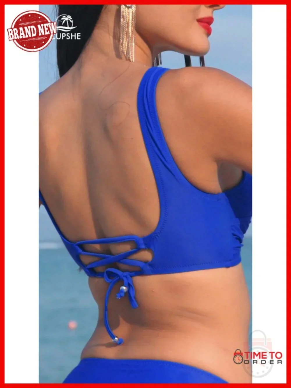 Lace Up Back Tank Top Bikini Set High Stretch Polyester Spandex Two Piece